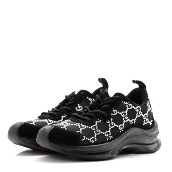 Gucci Women's Run Black Mesh Crystal Sneakers - Picture 1 of 9
